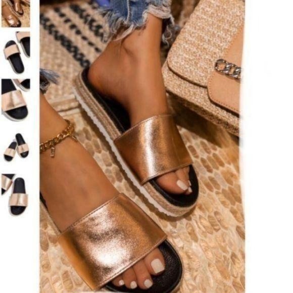 Sole Jealous Shoes Rose Gold Metallic Espadrille Slides Poshmark